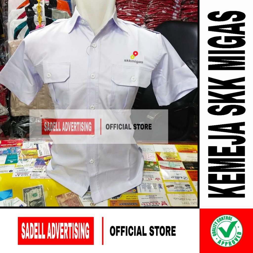Kemeja SKK MIGAS Seragam SKK MIGAS Putih PDH Lengan Pendek Pria Bordir