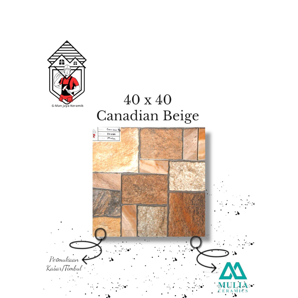 Keramik Lantai Kasar 40x40 Canadian Beige Keramik Mulia Ceramic Garasi/Carpot Grade C Isi 6pcs
