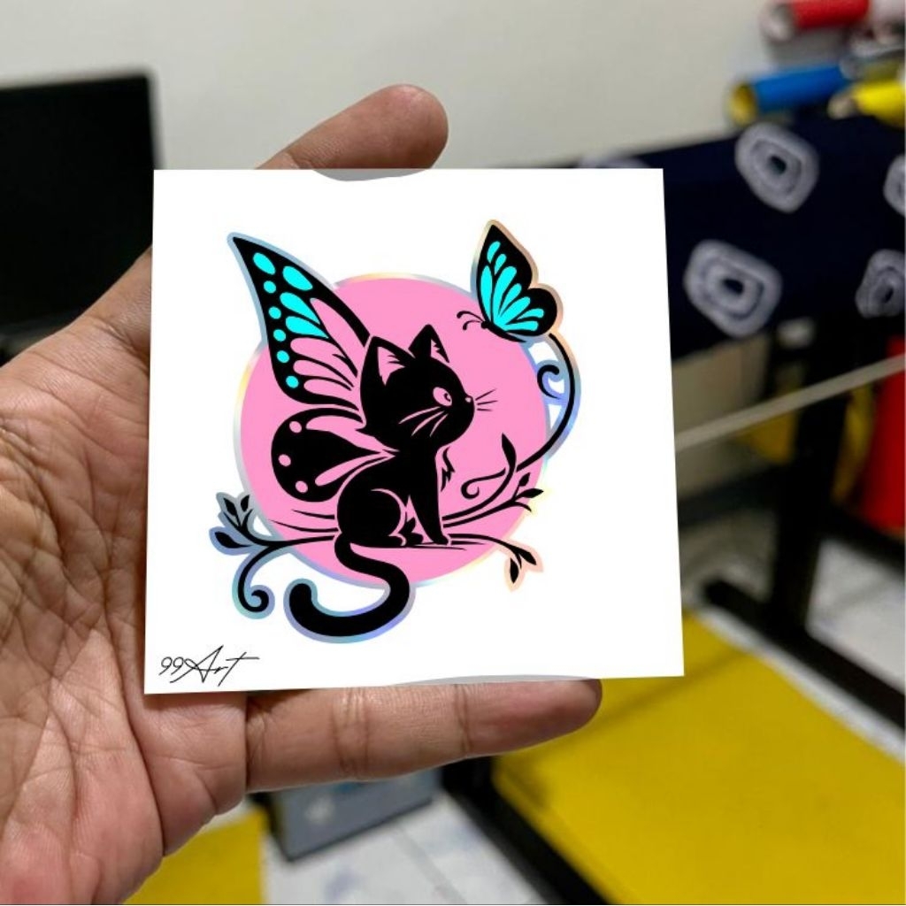#50, stiker kucing siluwet lucu kucing lucu, kucing art, kupu, stiker hp ,motor, stiker reflektive n