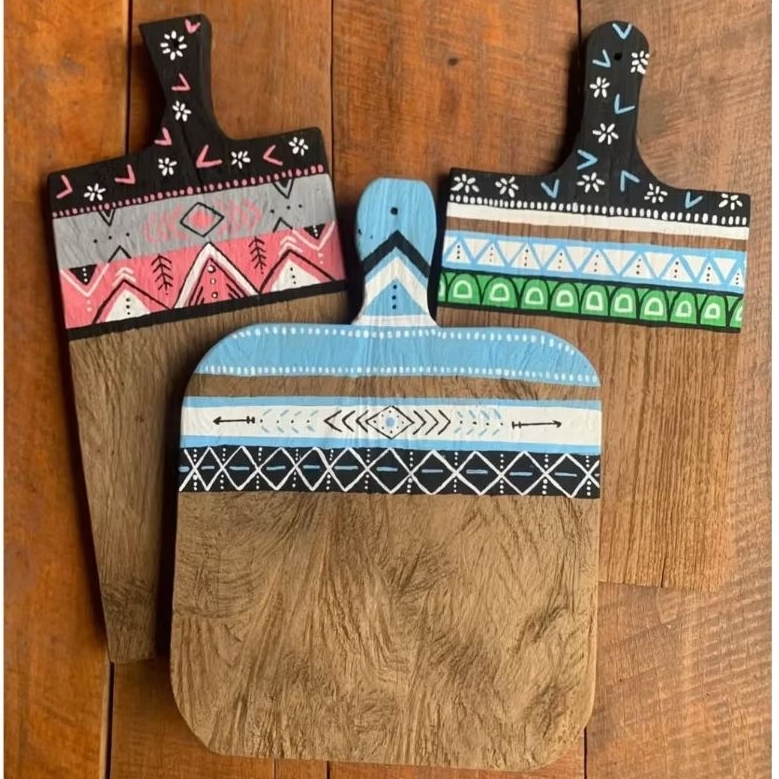 (Kayu Lama) Talenan kayu jati antik rustic lukis