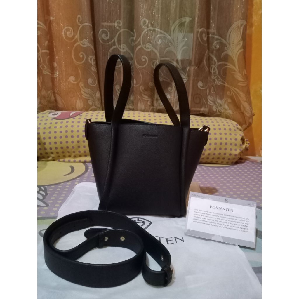 BOSTANTEN Ilona Bag Tas Selempang Wanita Sling Bag Hitam Kulit PU 20x19.5x16.5cm