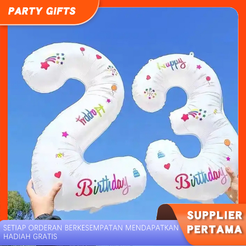 Balon Foil Angka 0-9 Jumbo Balon Angka 32inch Warna Putih HBD Balon Angka