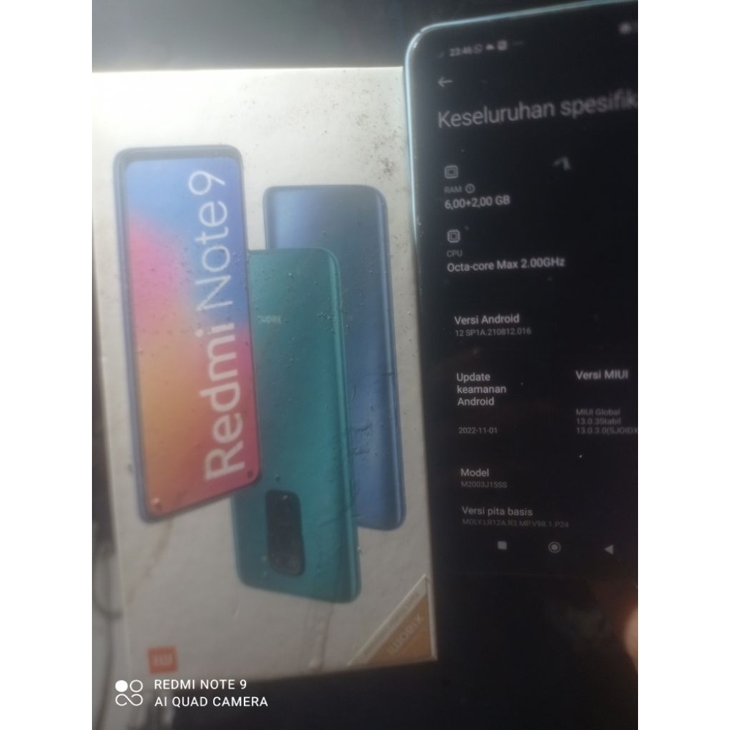 redmi note 9 ram 6/128 normal hp+dus