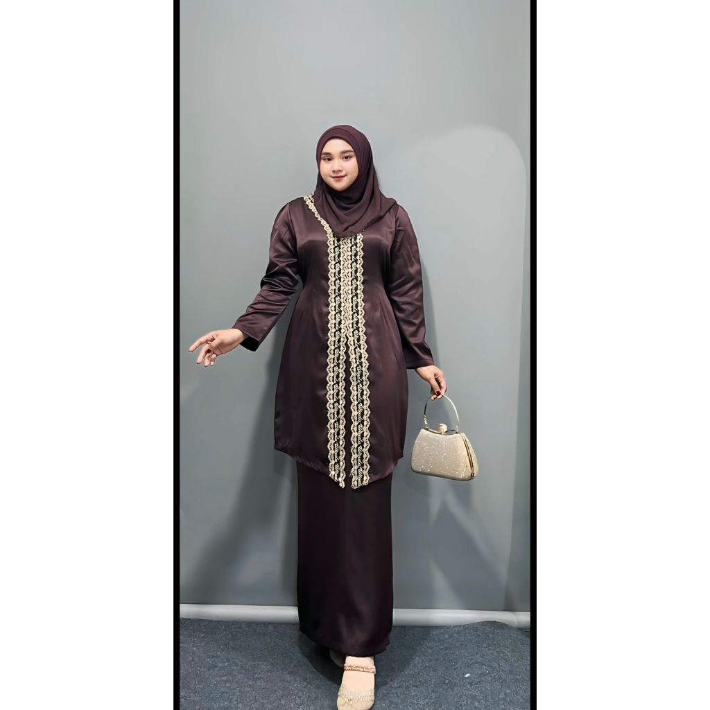 COD gamis setrok malay kekinian baju gamis terbaru bahan satin silk premium buat pesta kondangan mew