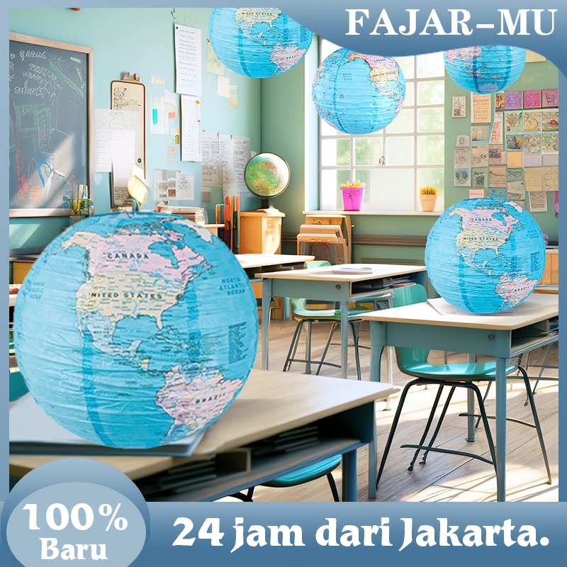1Pair Peta Dunia Lampion / Lampion LED Ruang Bertema / Lentera Kertas Globe Bola Dunia