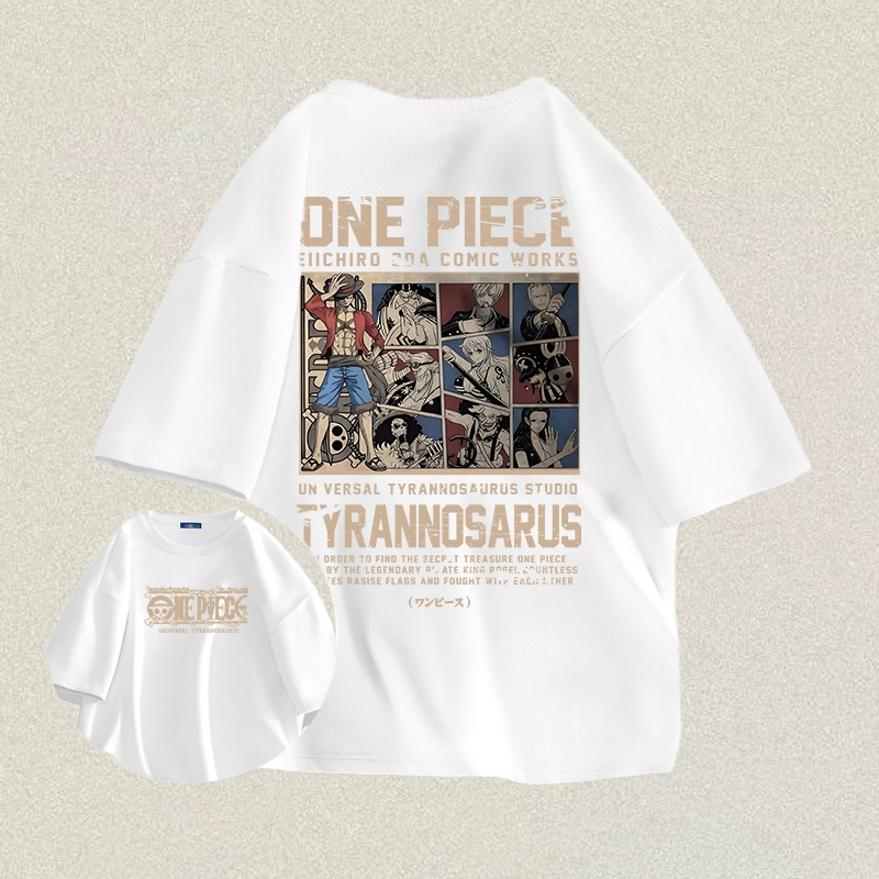 RENELLE Baju Kaos Oversize Pria | One Piece Japanese Anime Lengan Pendek Putih | Kaos Pria Distro Or