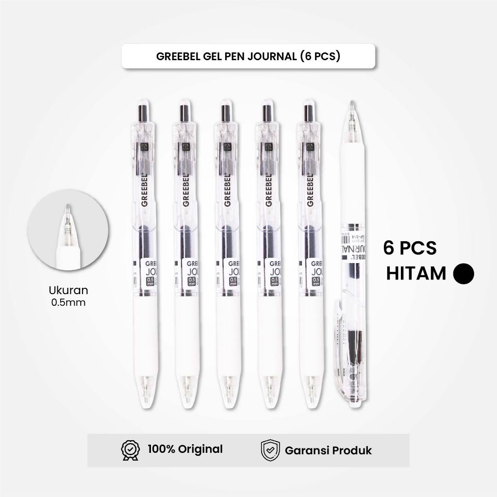 

GREEBEL Gel Pen Pulpen Pena GP-514 Journal Hitam 0.5 (6PCS/SET) / Pulpen Gel Murah Grosir