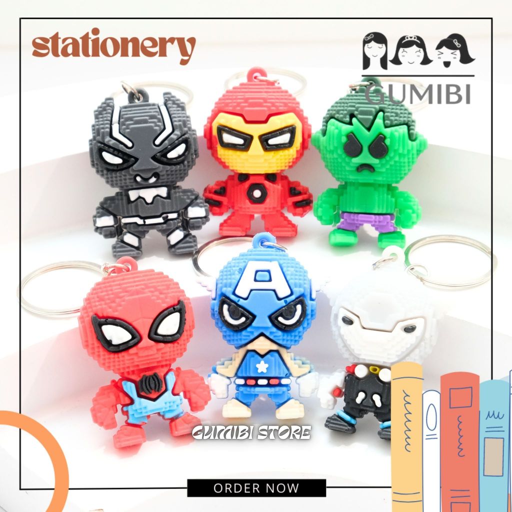KEYCHAIN AVENGERS BRICKS GANTUNGAN KUNCI SPIDERMAN CAPT AMERICA MARVEL FAMILY GANCI SOUVENIR KEYCHAI