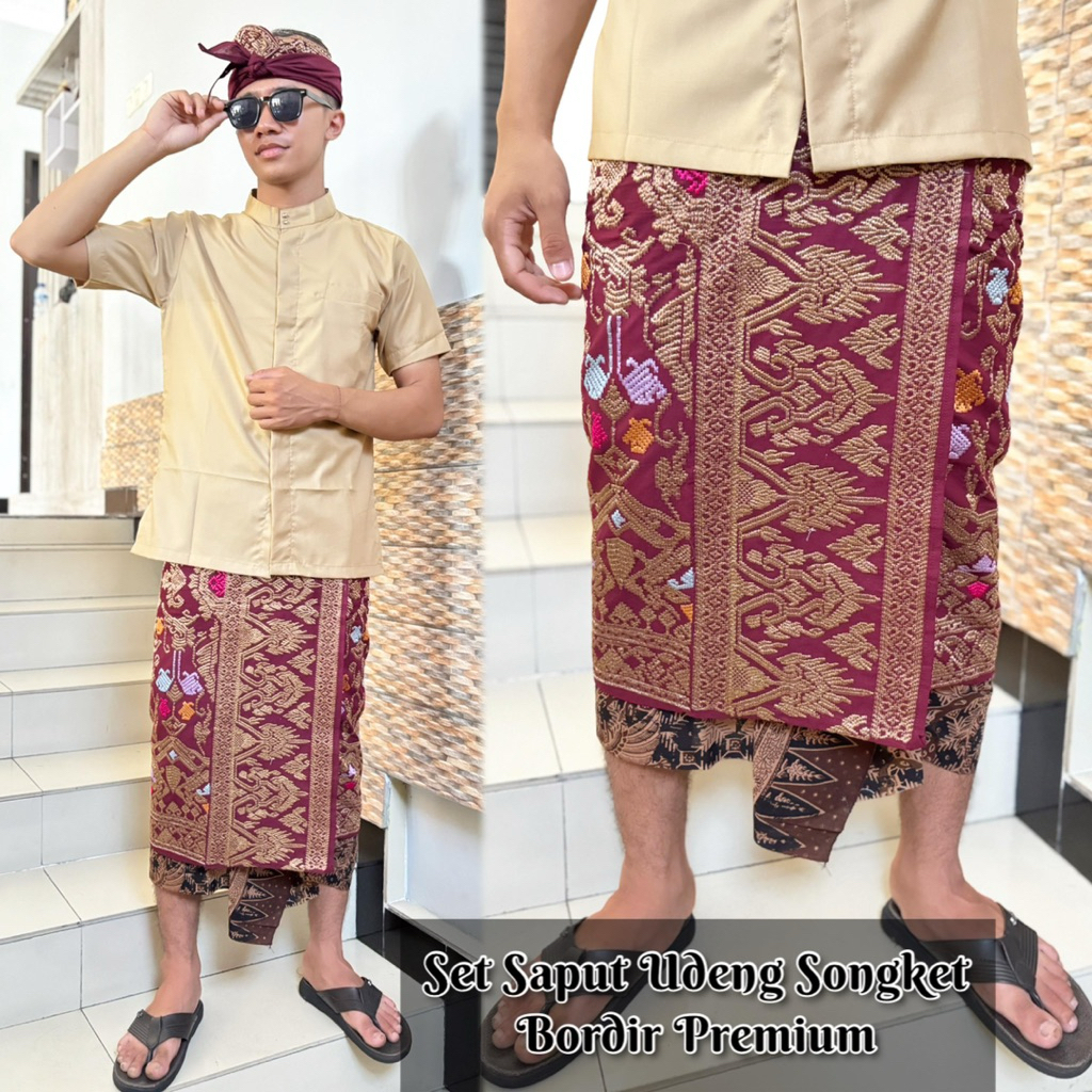 Saput Set Udeng Bordir Songket Bali Premium