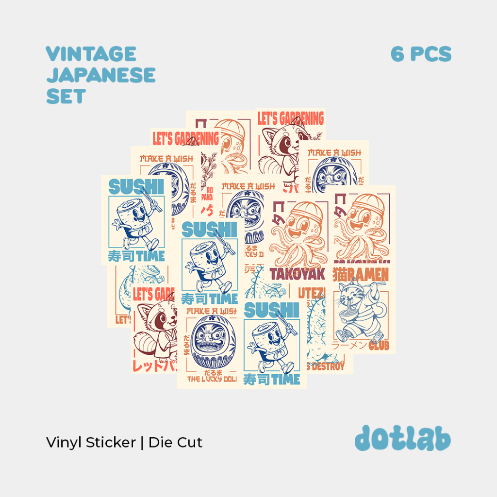 

DOTLAB STICKER PACK JAPANESE VINTAGE (6 PCS) | Sticker Tumbler | Stiker Laptop Koper Helm