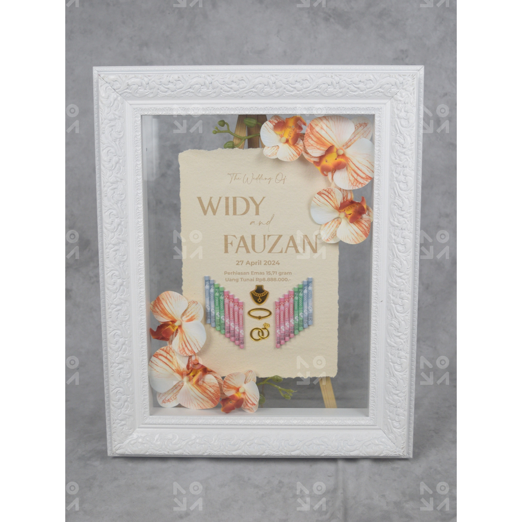 FIONA | Frame Putih Ukir 40 x 50 x 3 cm | Frame Mahar - Replika Mahar - Simbolis Mahar (Belum Termas