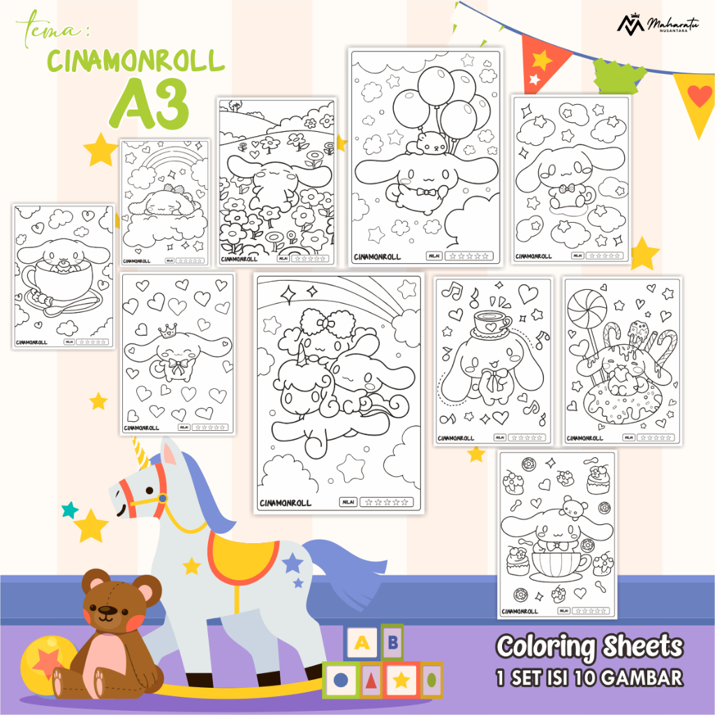 

[A3] KERTAS MEWARNAI UNTUK ANAK - LEMBAR GAMBAR CINAMONROLL READY STOCK - COLORING SHEETS