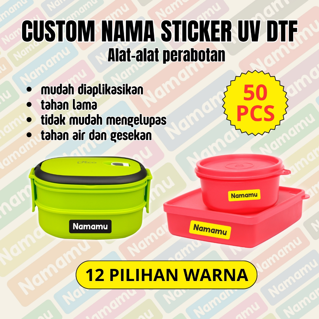 

50 PCS Stiker Waterproof Barang Custom Nama Piring Sendok Botol Gelas Perabotan timbul label