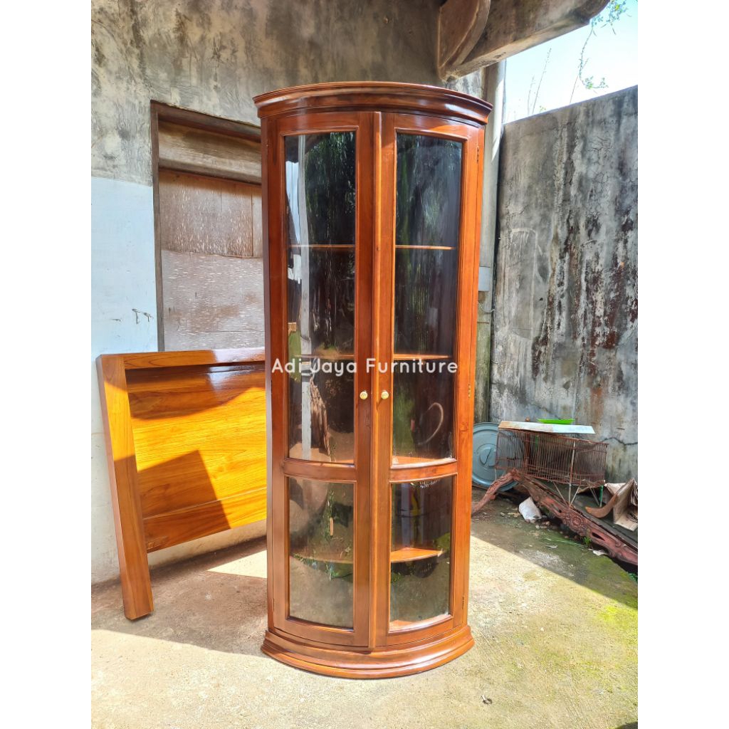 lemari kaca lemari pajangan kaca lemari pajangan sudut lemari tas wanita lemari rak buku kayu jati
