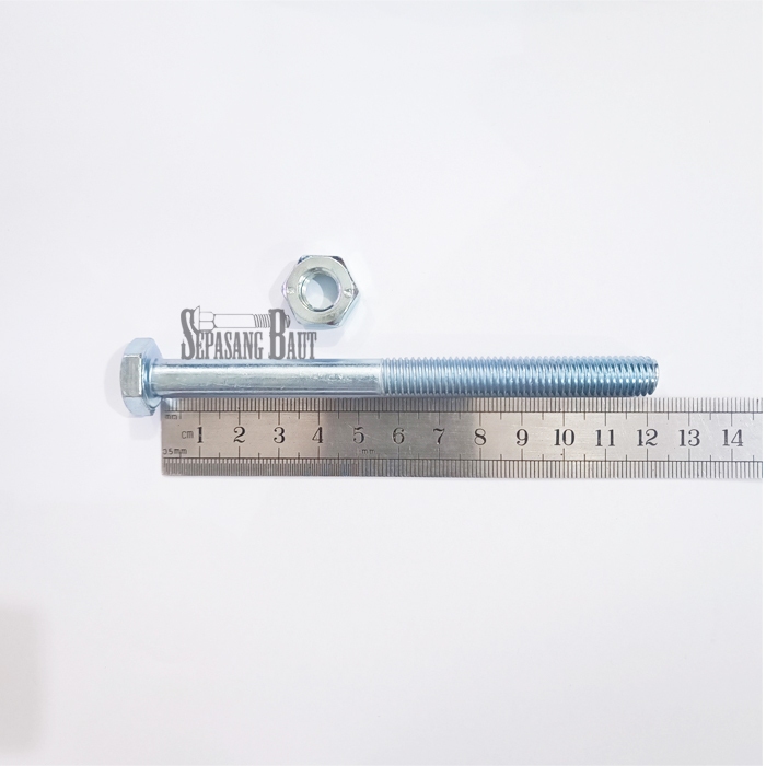 BMP M10 x 120 Baut Mur Putih Hexagon Galvanis M10x120