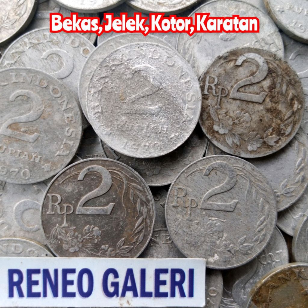 Jelek Korosi Rp 2 Rupiah Tahun 1970 Padi kapas Uang koin Kuno logam Indonesia