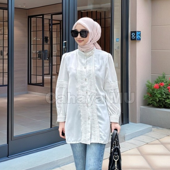 Atasan Wanita Kekinian/Kemeja Wanita Putih/Kemeja Brokat Bordir Terbaru