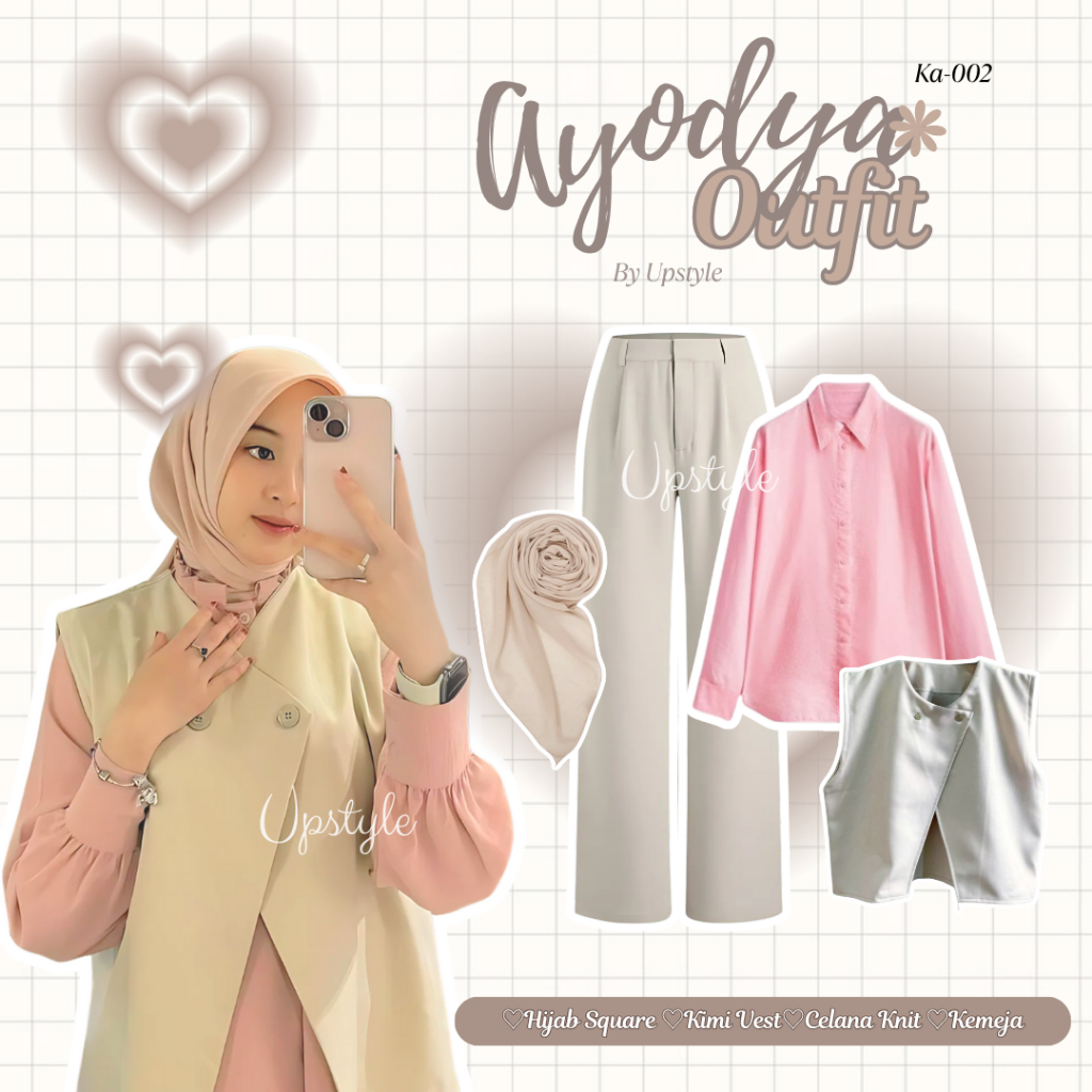 Upstyle - Ayodya OOTD Korean Style ( Kemeja + Kimi Vest + Celana + Hijab Square ) Outfit Kampus Kere