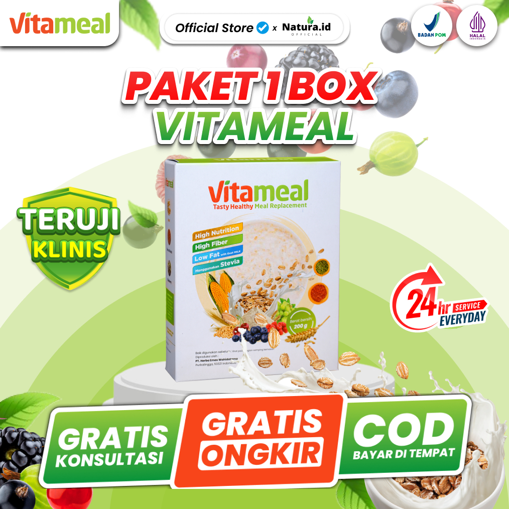 

Paket 1 Box Vitameal Sereal atasi Diabetes Gula Darah Asam Lambung Gerd Kebas Kesemutan