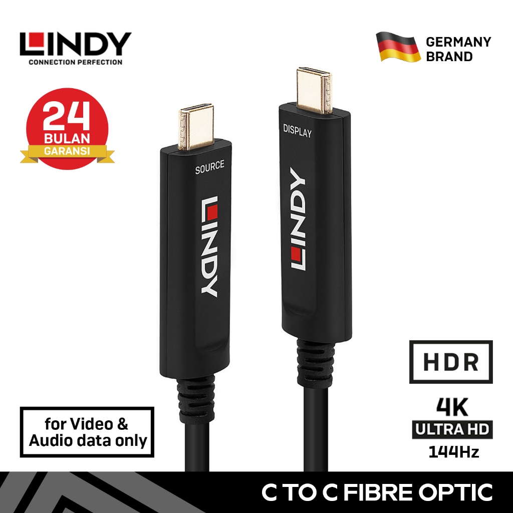 Lindy 15m Fibre Optic Hybrid USB Type C Cable, Audio / Video Only