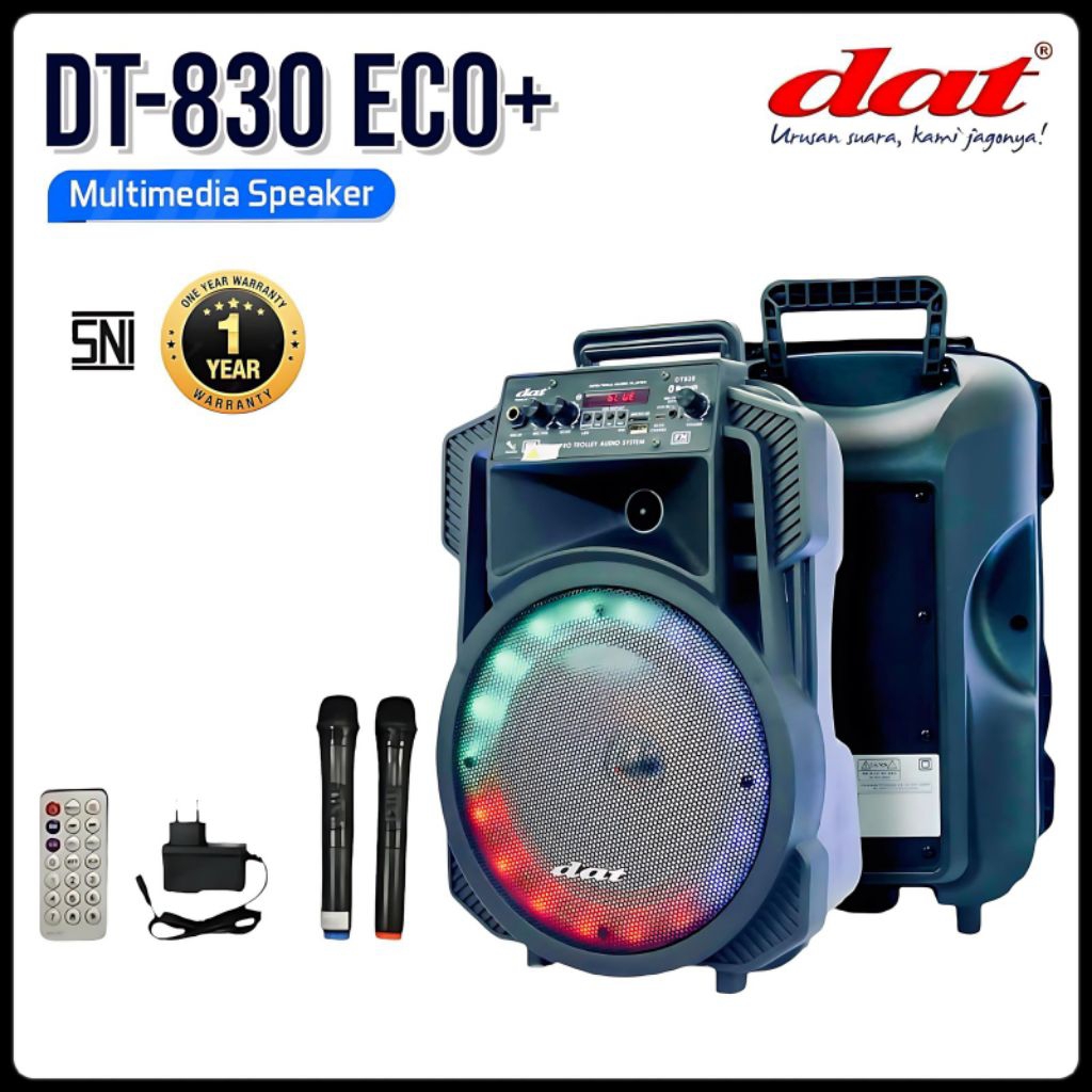 Speaker DAT DT-830 ECO 2mic wireles speaker bluetooth portabel speaker aktif full bass