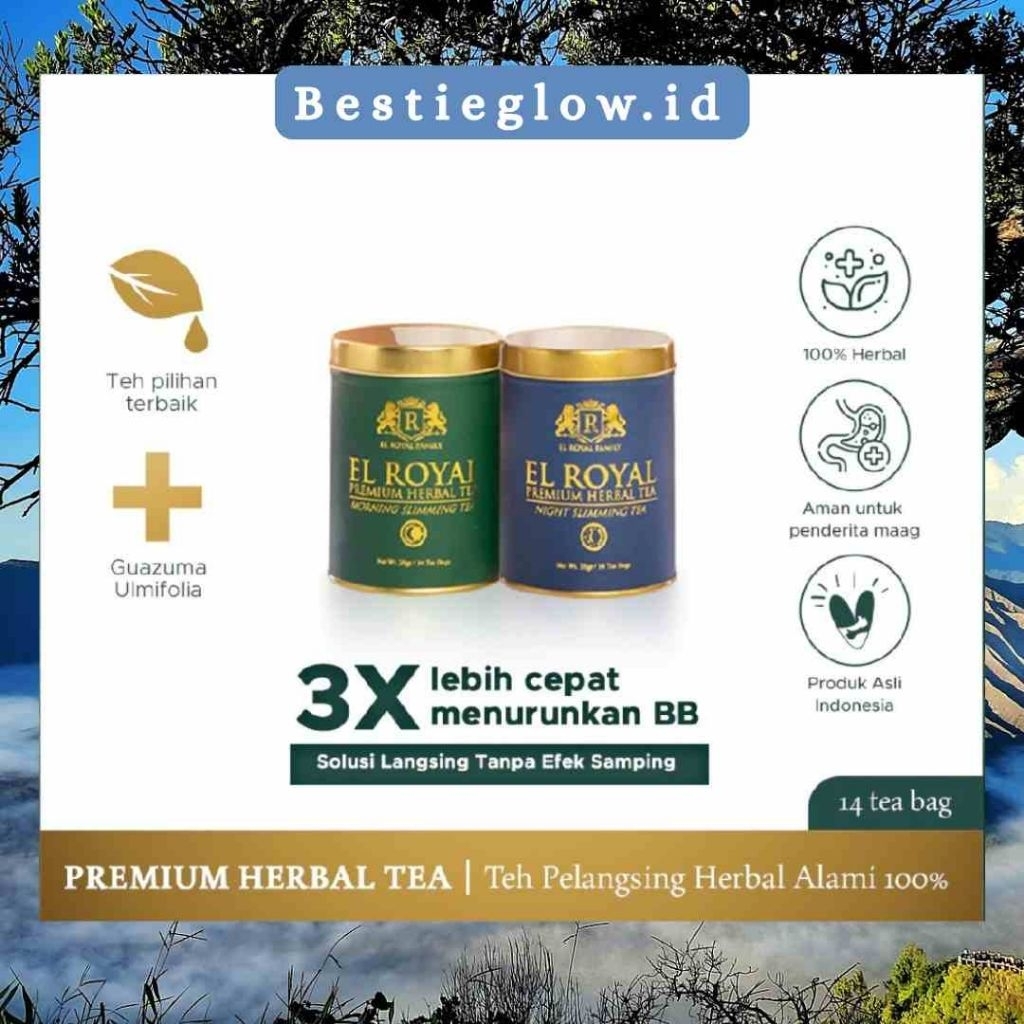 

El Royal Premium Herbal Tea (1 Paket) | 1 Morning Slimming Tea - 1 Night Slimming Tea - 3 X Lebih Cepat Menurunkan BB - Solusi Langsing