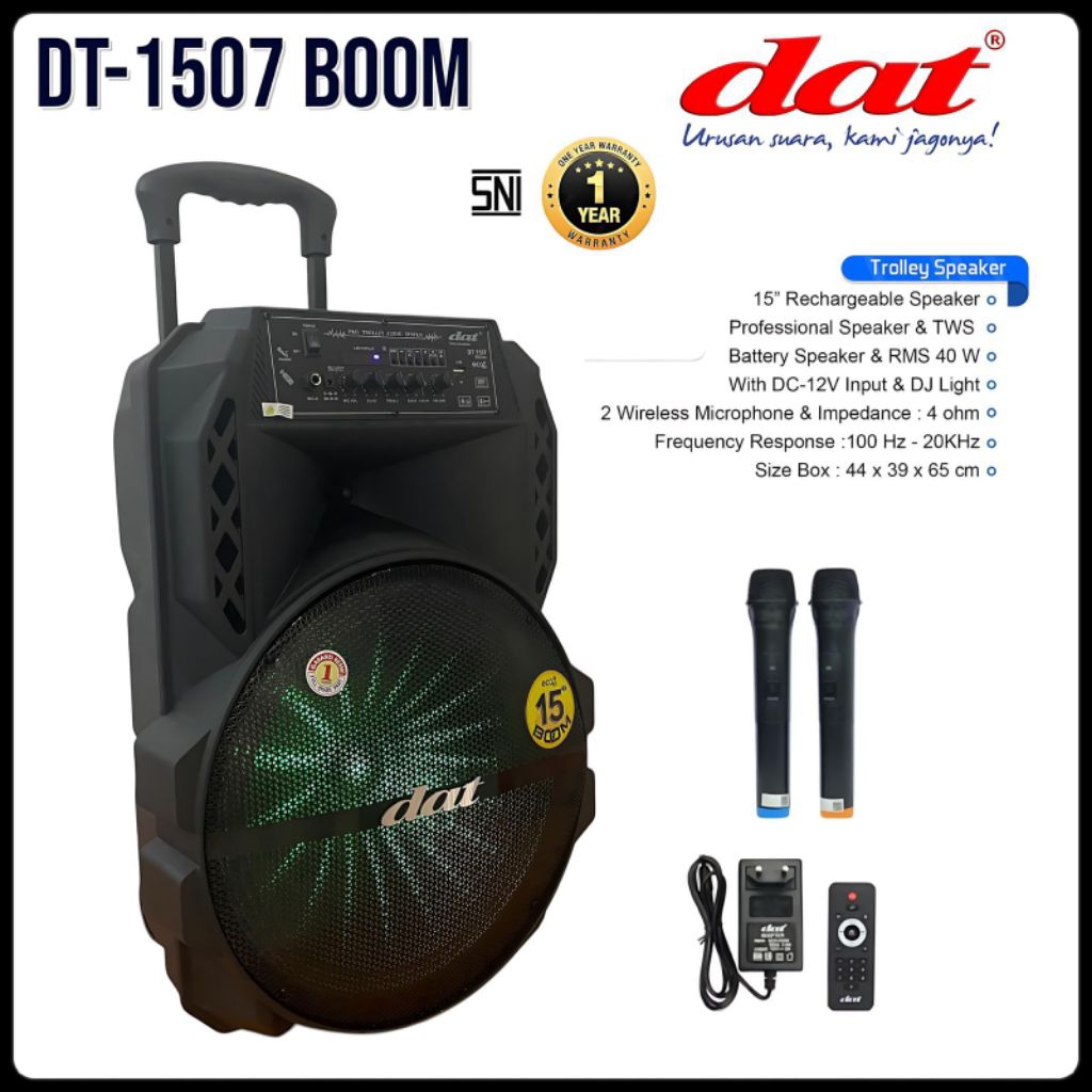 Speaker DAT DT-1507 speaker bluetooth portabel 15inch speaker aktif full bass dilengkapi 2mic wirele