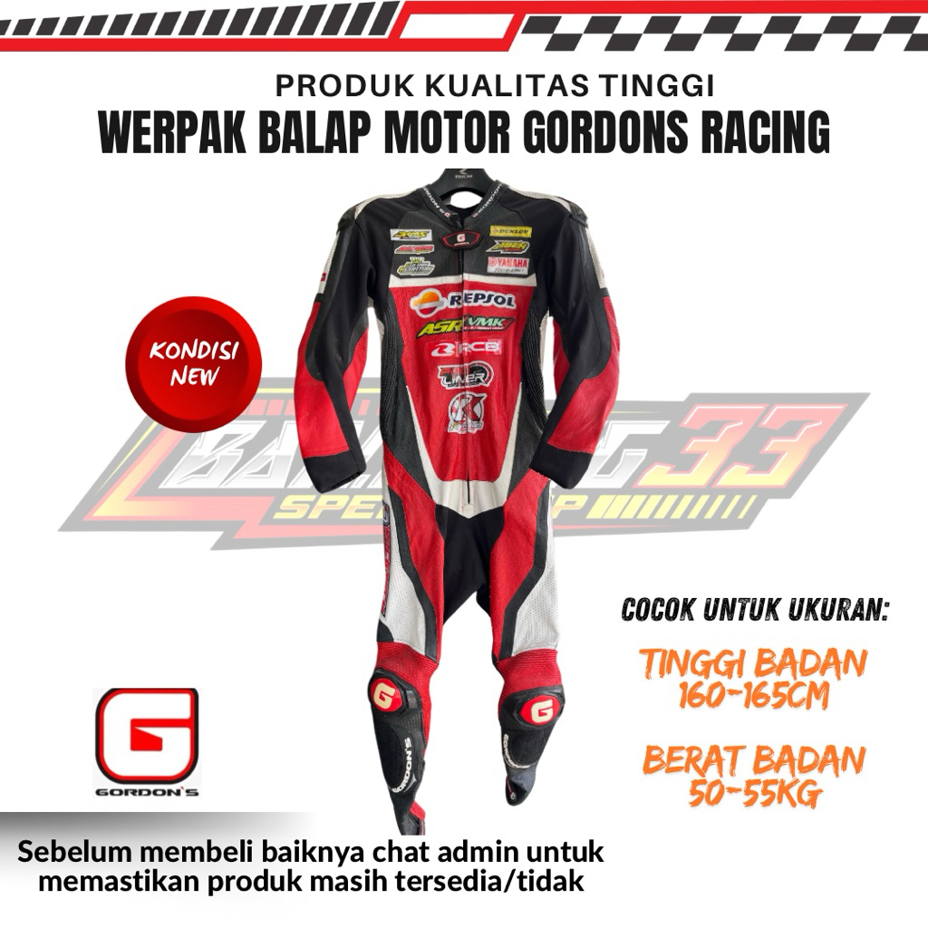 Werpak Baju Balap Road Race Gordons Premium Full Kulit New/Baru