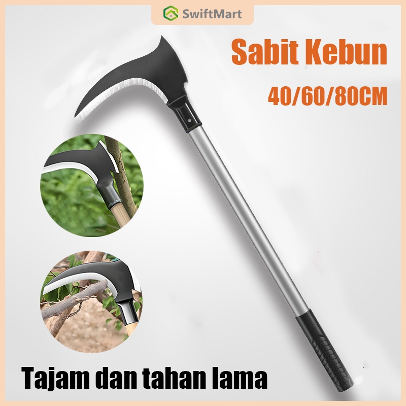 40/60/80cm Arit Rumput Baja Super Tajam/Sabit Arit Rumput Baja Asli Sabit Kapak Ganda Alat Pemotong