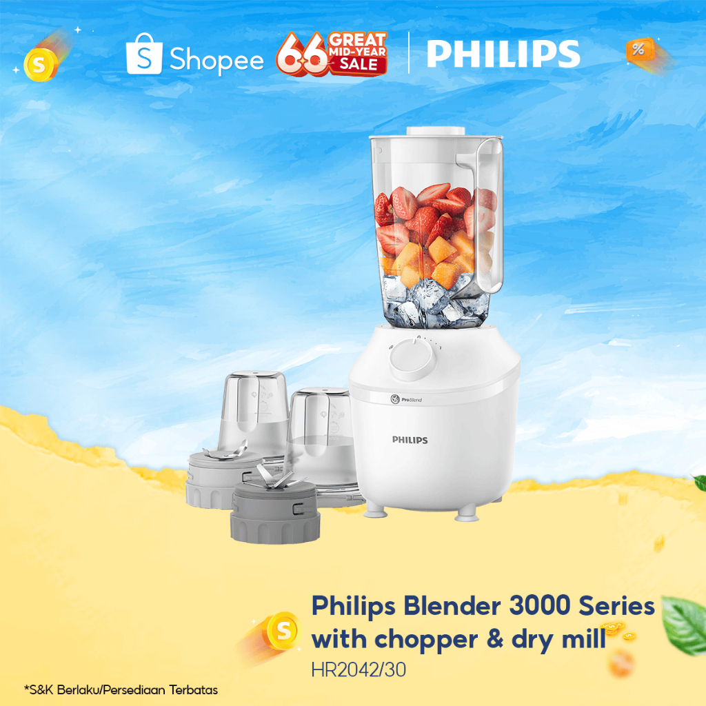 Blender Philips Plastik 1 Liter - 3000 series HR2042/30 - Blender Jus - Blender Juicer- Blender Terb