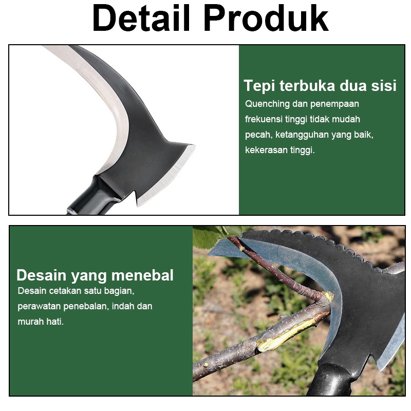 READY 40/60/80cm Arit Rumput Baja Super Tajam/Sabit Arit Rumput Baja Asli Sabit Kapak Ganda Alat