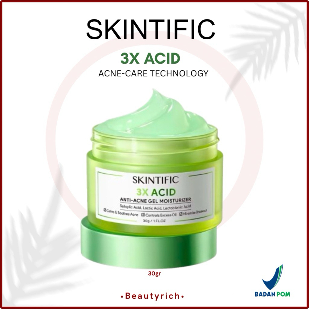 SKINTIFIC - 3X Acid Anti-Acne Gel Moisturizer 30g | Menghilangkan Bekas Jerawat Dan Kulit Beruntusan