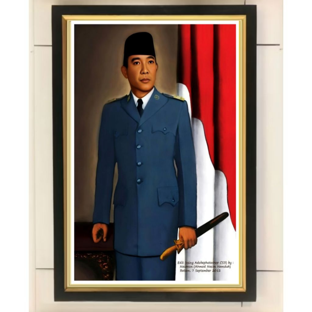 Hiasan dinding poster Ir Soekarno plus Bingkai ukuran 53×35