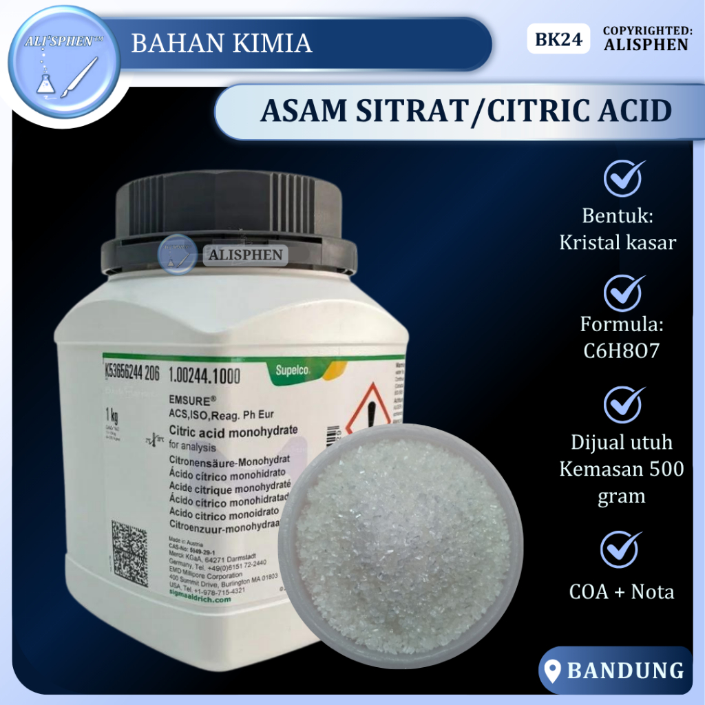 [BK24] Citric Acid / Asam Sitrat Monohydrate for analysis ACS,ISO,Reag. Ph Eur