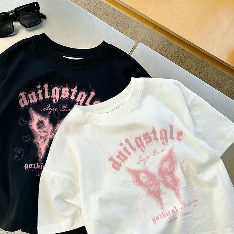 KODE G27R Dailyway Anak Perempuan Tshirt Terbaru Import 212 TahunBaju Kaos Anak Cetakan kupukupu mer