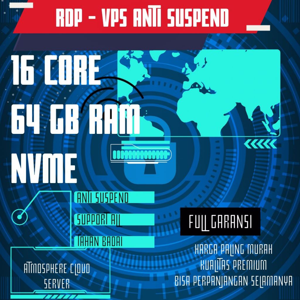 RDP / VPS Ram 64GB 16 Core / 16 Vcpu Ram 64 GB Bulanan Mingguan Harian Murah Windows / Linux Full Ad