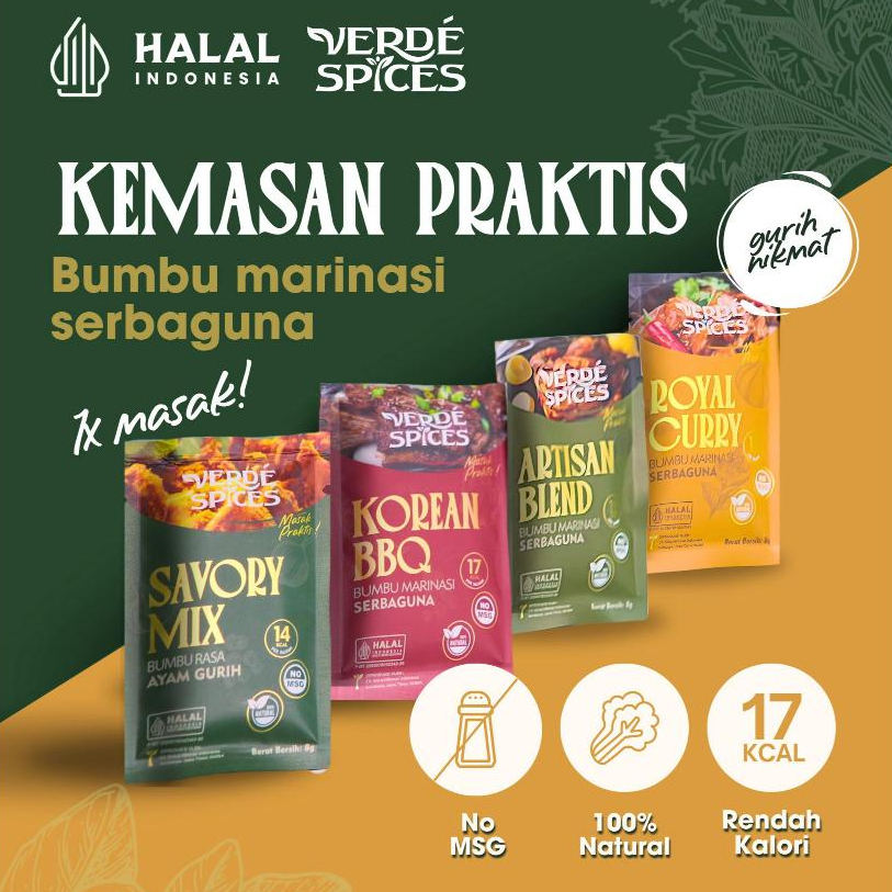 

Verde Spices Dry Rub Sachet 8gr Bumbu Marinasi BBQ Serba Guna Rendah Kalori Rempah Masak No MSG