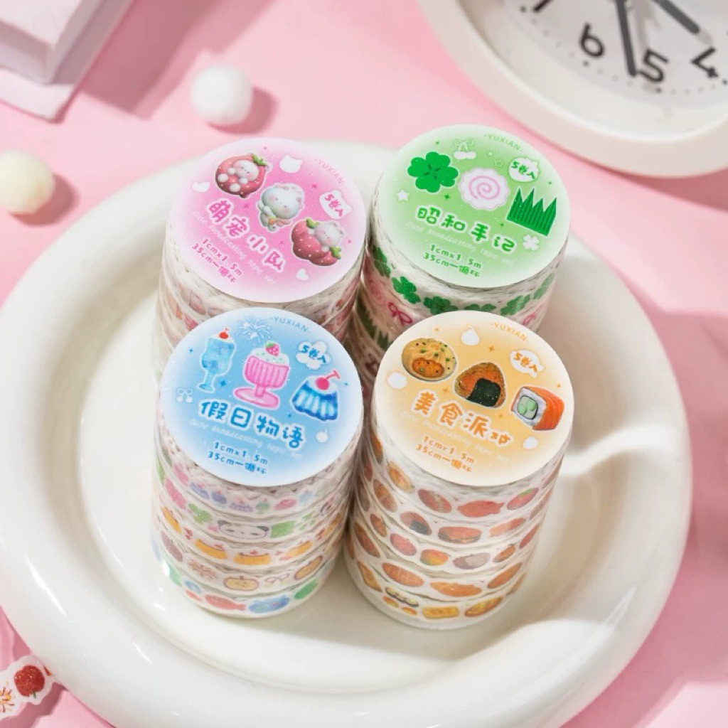 

washi tape isi 5cps japan vibes glitter clover foodie animal dekorasi journal readystock B3331