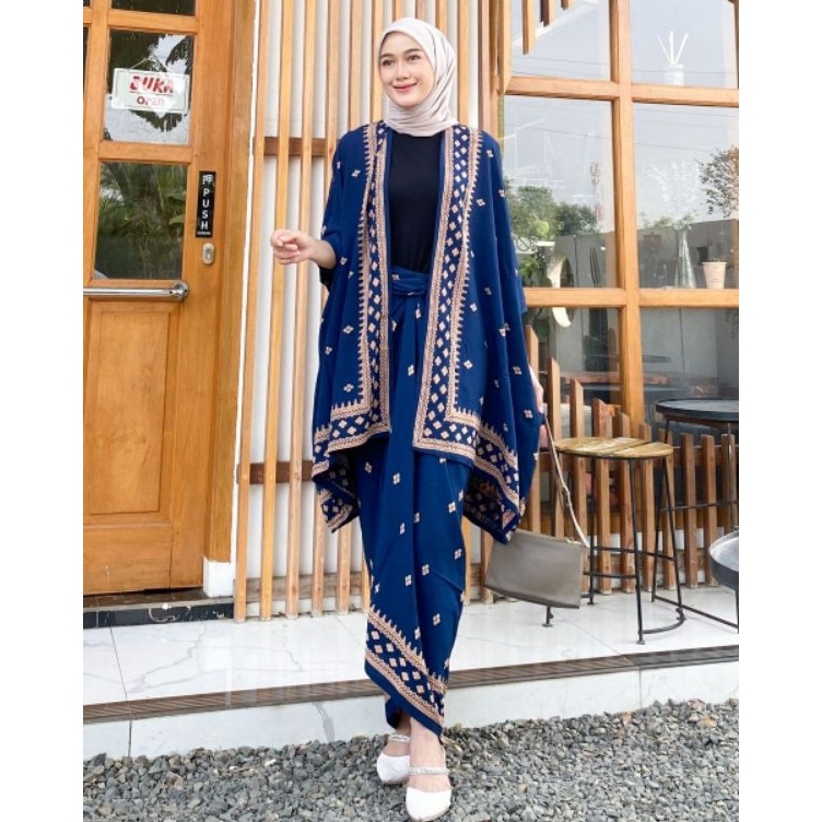 SET KEBAYA MODERN OUTFIT KONDANGAN SIMPEL ONE SET BATIK OUTER ROK LILIT KIMONO WANITA SETPRADA