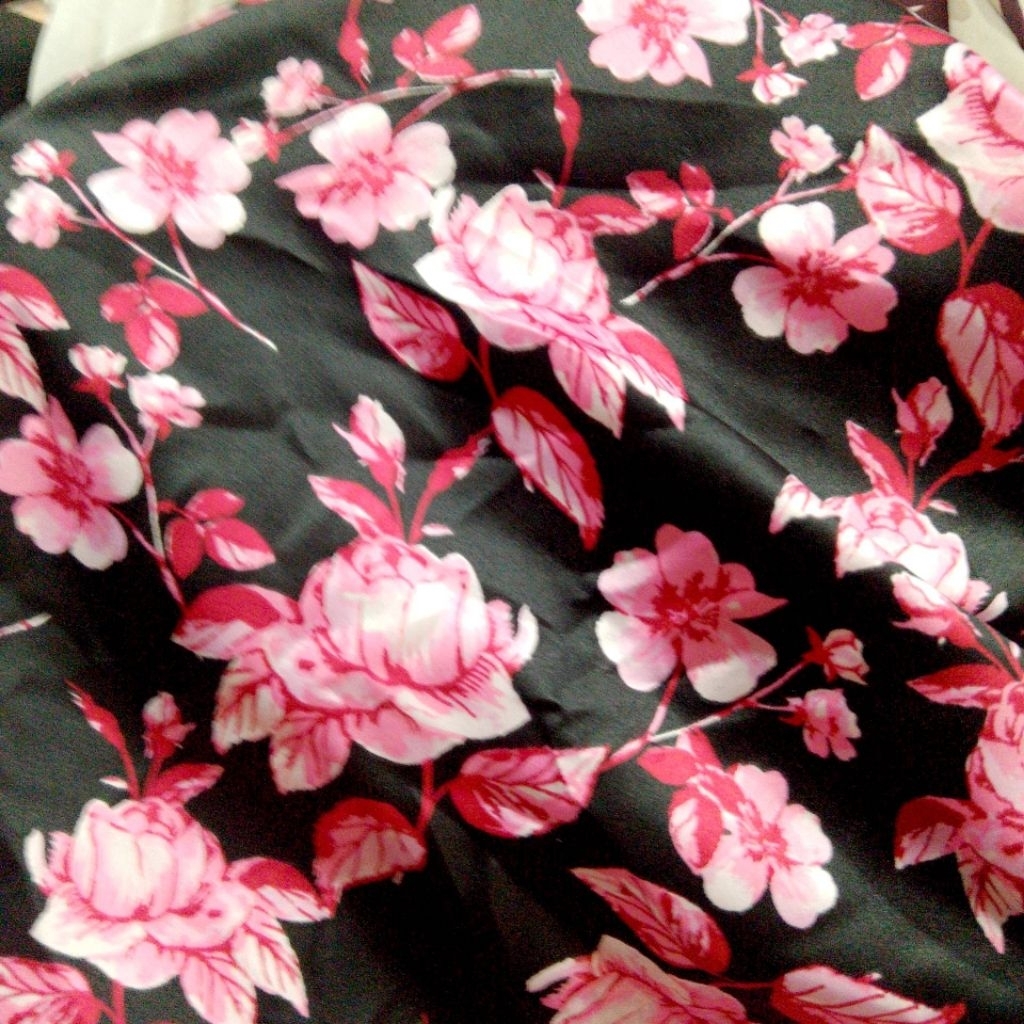 Kain Satin Silk Motif Bunga - (KYT) - Kain Satin Motif - Satin Motif Bunga - Kain Bahan Satin - Harg