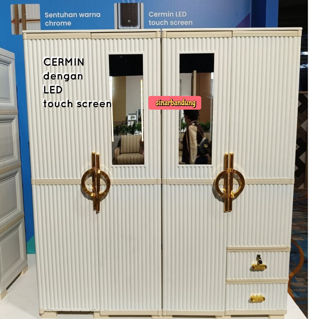 LEMARI PAKAIAN PLASTIK PUTIH CERMIN ADA LAMPU LED TOMBOL SENTUH / OLYMPLAST LEMARI PLASTIK OTC LUXUR