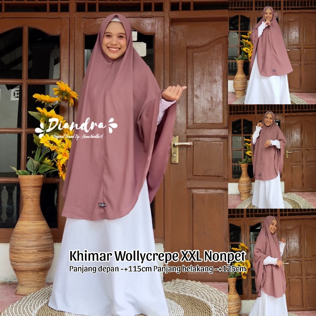 [Diandra Hijab]Jilbab Wollycrepe Syar'i XXL Kerudung Wollycrepe Khimar Jumbo Syar'i NON PET Murah