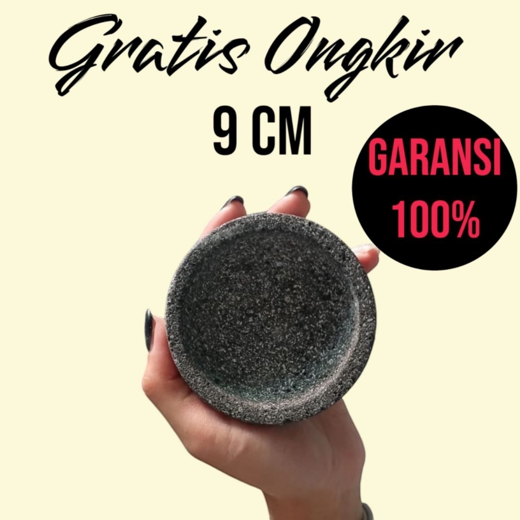 Cobek Batu Asli Mini /Kecil ukuran 9cm + ulekan mini ukuran s Cobek Batu Merapi Asli Muntilan Magela