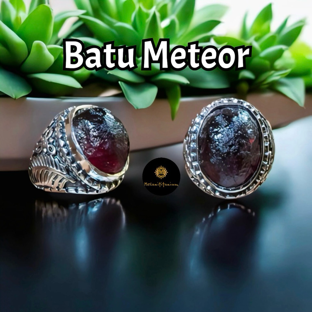 Cincin Batu Meteor Hitam Tembus disenter Ring Alpaka