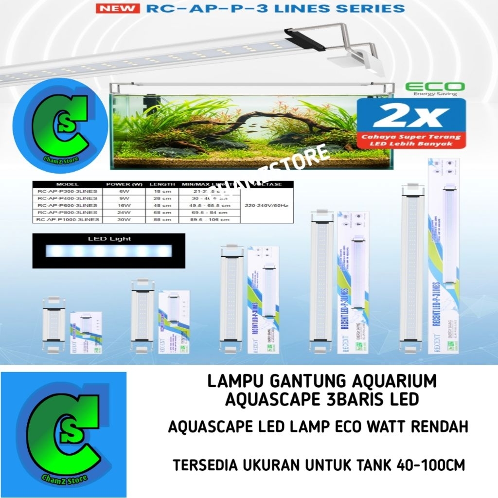 Lampu gantung 3 baris led aquarium aquascape 40cm 60cm 80cm 100cm / Lampu gantung aquarium / Lampu l
