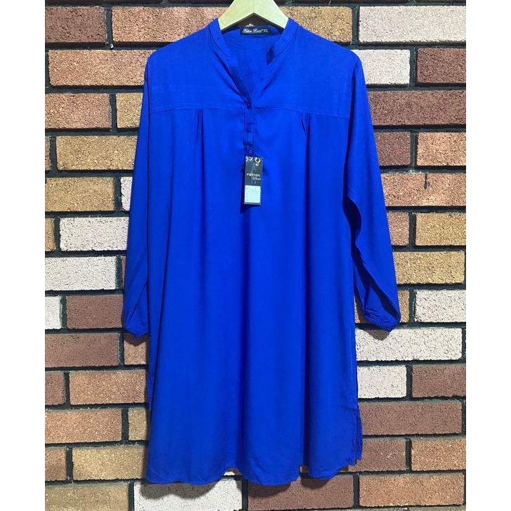 Long Tunik Atasan Rayon Polos Birel Biru Elektrik Dark Blue Pakaian Wanita Kekinian Baju cewek perem