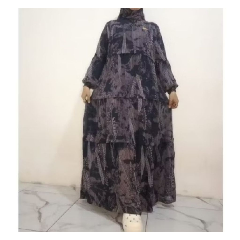 GAMIS SET HIJAB MOTIF NAVY TERBARU