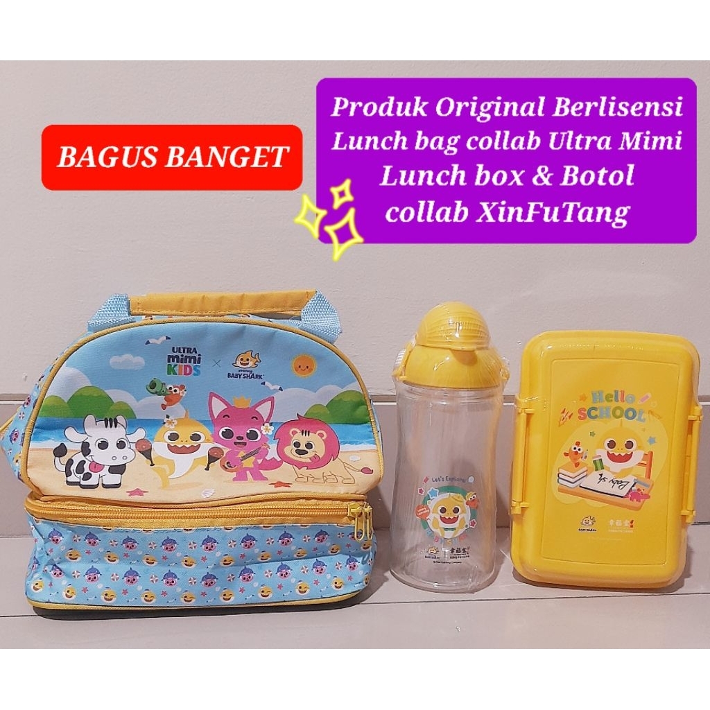 lunch box baby shark lunch bag pinkfong kotak makan sekat baby shark botol minum sedotan baby shark 