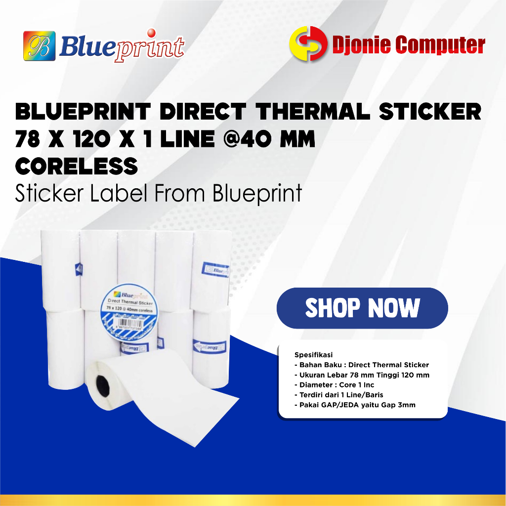

Blueprint Direct Thermal Sticker 78x120x1 Line @40mm Coreless