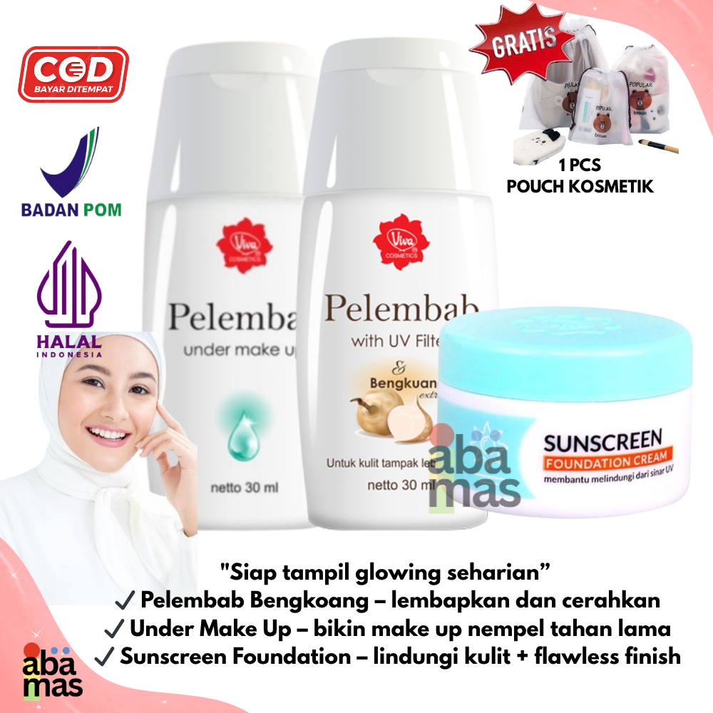 BPOM  VIVA 1 SET LENGKAP PELEMBAB DENGAN UV FILTER BENGKOANG. UNDER MAKE UP, SUNSCREEN FOUNDATION